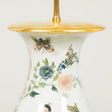 A very large 19th century white decalcomania vase decorated with Chinoiserie figures, wired as a lamp.