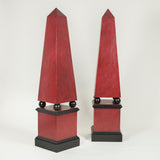 A pair of large painted wooden obelisks, mid-20th century, probably Italian. Repainted to simulate porphyry.