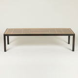 A modern patinated steel coffee table with a 20th century Moorish hardwood open  fret panel as the top.