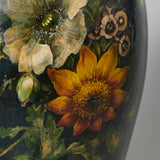 A papier-mache vase with floral decoration on a black ground, by Jennings and Bettridge, c. 1840, as a lamp.