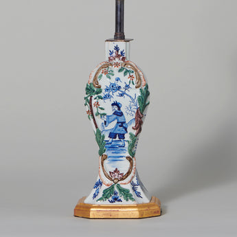 A charming small Dutch Delft vase with Chinoiserie decoration, 18th century, wired as a lamp.