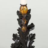 An unusual candlestick lamp with a cast-iron base in the form of scrolling acanthus leaves, 19th century