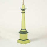 A turned painted wooden column lamp set on a square plinth base. Modern. Bespoke painting available on request.