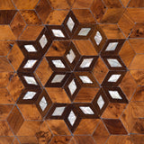A near pair of low hexagonal tables veneered with wood and mother of pearl in an Islamic/Art Deco manner.