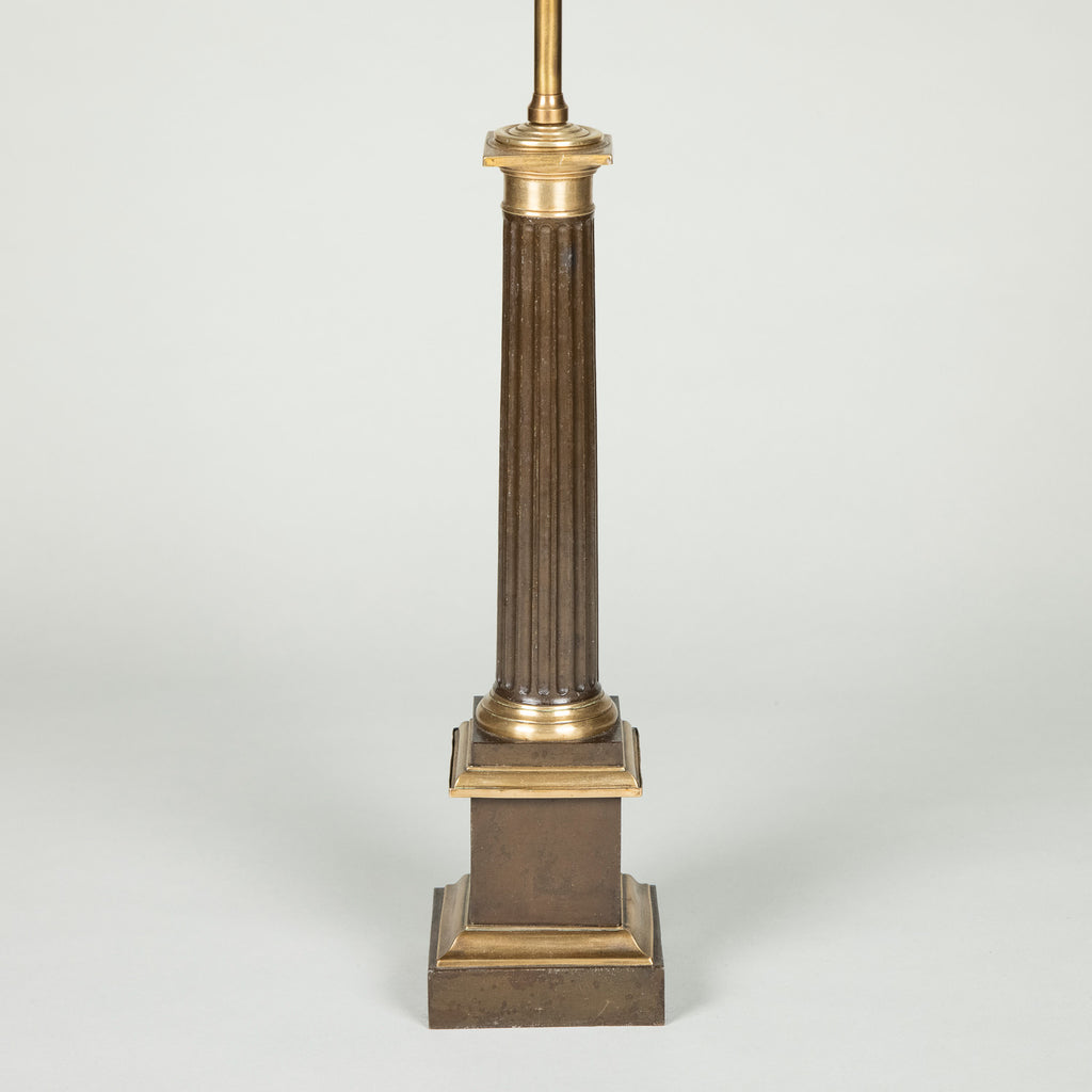 Table Lamp Set - Solid Oak Brass Pillar Rotunda Style Circa 1970's