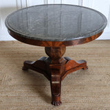 A MID-19TH CENTURY FRENCH MAHOGANY GUERIDON WITH ORIGINAL GREY MARBLE TOP ON A TRIPOD BASE. CIRCA 1840.