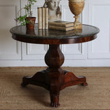 A MID-19TH CENTURY FRENCH MAHOGANY GUERIDON WITH ORIGINAL GREY MARBLE TOP ON A TRIPOD BASE. CIRCA 1840.