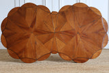A STRIKING 19TH FRENCH WALNUT OCCASIONAL TABLE WITH TWIN-LOBED TOP AND CARVED PEDESTAL BASE.