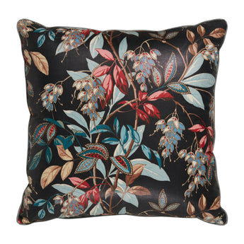 A CUSHION MADE UP IN THE SIBYL COLEFAX & JOHN FOWLER INDIAN FUCHSIA DESIGN.