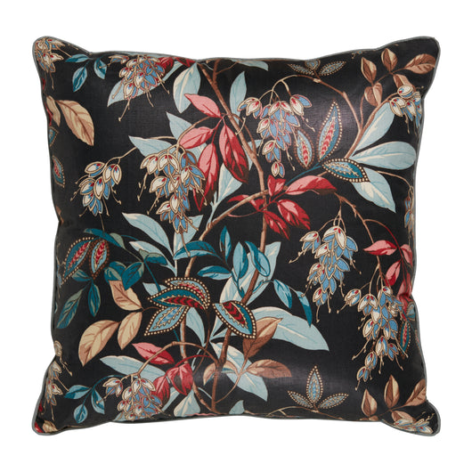 A CUSHION MADE UP IN THE SIBYL COLEFAX & JOHN FOWLER INDIAN FUCHSIA DESIGN.