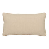 A PAIR OF RECTANGULAR CUSHIONS MADE UP FROM AN ANTIQUE PANEL IN PINKS AND BROWNS ON A BEIGE GROUND.