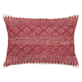 A RECTANGULAR CUSHION MADE UP FROM A PANEL OF ANTIQUE FEZ WEAVE FABRIC AND BACKED WITH  ANTIQUE FRENCH LINEN.