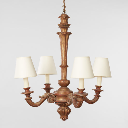 A SMALL FOUR BRANCH PARCEL GILT CHANDELIER, MID-19TH CENTURY, PROBABLY CONTINENTAL, REWIRED.