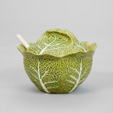 A GREEN GLAZED POTTERY TUREEN IN THE FORM OF A CABBAGE, WITH LID AND LADLE, 20TH CENTURY, PORTUGUESE.
