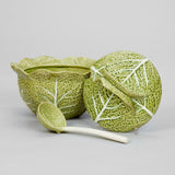A GREEN GLAZED POTTERY TUREEN IN THE FORM OF A CABBAGE, WITH LID AND LADLE, 20TH CENTURY, PORTUGUESE.