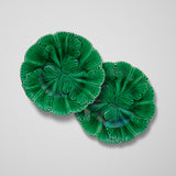 A SET OF SIX EARLY 20TH CENTURY FRENCH GREEN GLAZED LEAF PLATES.