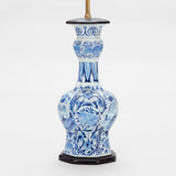 A PAIR OF DUTCH DELFT VASES WITH BULBOUS BODIES AND GARLIC-SHAPED NECKS, EARLY 20TH CENTURY, WIRED AS LAMPS.