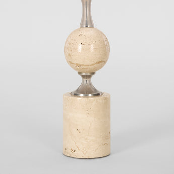 A SMALL 1960'S STEEL AND TRAVERTINE LAMP BY PHILIPPE BARBIER.