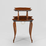 A LATE 19TH CENTURY FRENCH ROSEWOOD SIDE TABLE WITH TWO GRADUATED SHAPED TIERS.