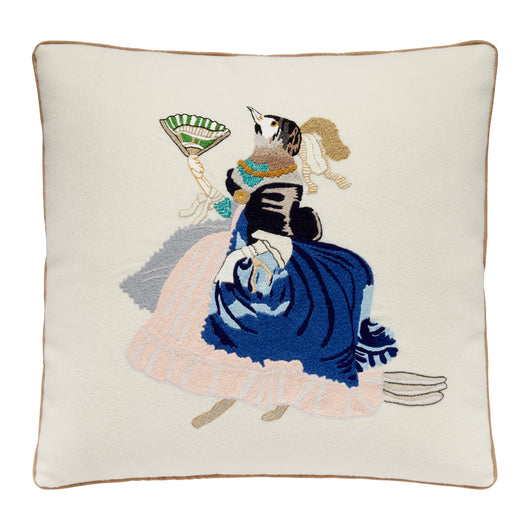 A NEEDLEPOINT CUSHION OF A LADY SWALLOW INSPIRED BY NANCY LANCASTER'S TABLECLOTH (Copy)