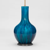 A TALL POTTERY VASE OF BULBOUS FORM WITH A DEEP TURQUOISE FLAMBE GLAZE, EARLY 19TH CENTURY CHINESE, WIRED AS A LAMP.