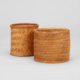TWO ROUND JAPANESE WOVEN RATTAN BASKETS.