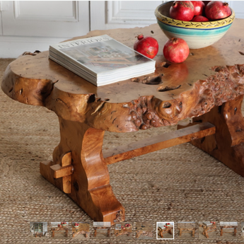 A MID-20TH CENTURY FRENCH COFFEE TABLE IN BURL WOOD.