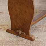 AN EARLY 20TH CENTURY COTSWOLD SCHOOL, BURR ELM CONSOLE TABLE OF LOVLEY COLOUR AND SIMPLE LINES.