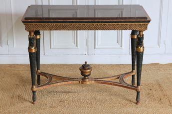 A FINE SWEDISH LATE GUSTAVIAN EMPIRE PERIOD GILT AND MARBLE CONSOLE TABLE.