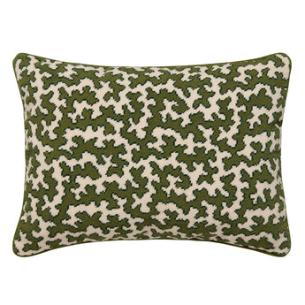 A PAIR OF HANDSTICHED NEEDLEPOINT PANELS OF SQUIGGLE MOSS MADE UP AS CUSHIONS.