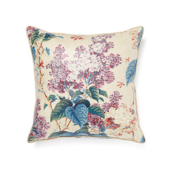 A SQUARE CUSHION MADE UP IN LILACS AMETHYST