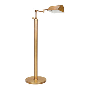 STANDARD LAMP WITH TROUGH SHADE - ANTIQUED BRASS.