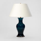 A PAIR OF FRENCH POTTERY VASES WITH A DEEP TURQUOISE GLAZE IN THE CHINESE MANNER, MID-20TH CENTURY, WIRED AS LAMPS.