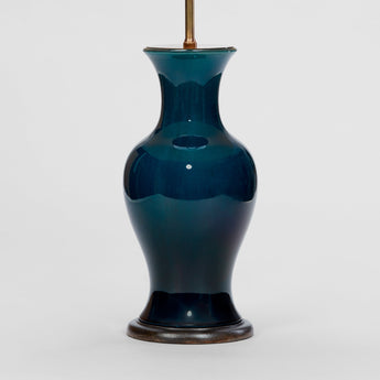 A PAIR OF FRENCH POTTERY VASES WITH A DEEP TURQUOISE GLAZE IN THE CHINESE MANNER, MID-20TH CENTURY, WIRED AS LAMPS.