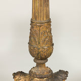 A pair of early 19th century column lamps with fine casting, mounted on paw feet.