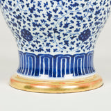 A pair of blue and white Chinese porcelain baluster-shaped vases, 19th century. Converted to lamps.