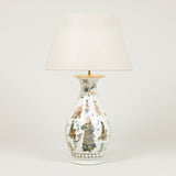 A very large 19th century white decalcomania vase decorated with Chinoiserie figures, wired as a lamp.