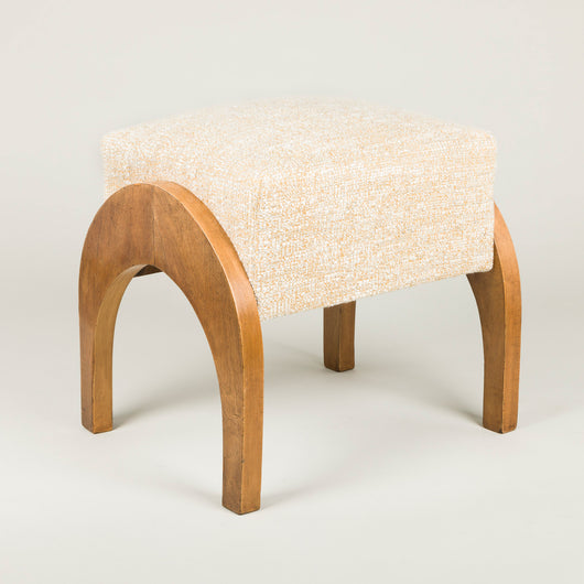 An Art Deco stool with a deep-sprung seat and walnut side supports, 1930s probably French.
