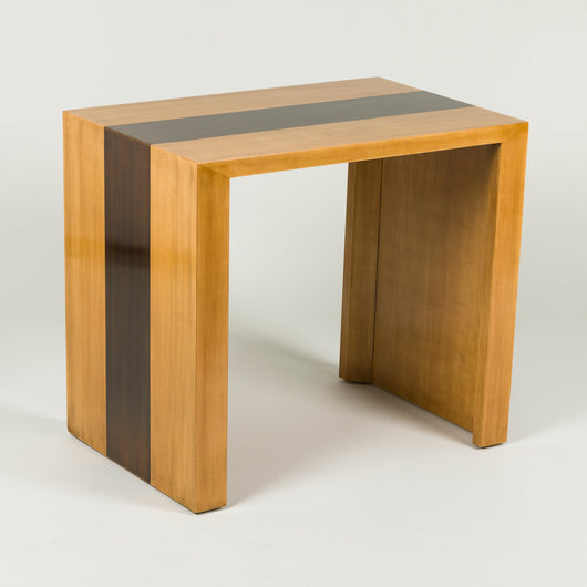 A pair of sycamore veneered rectangular tables with a dark stained band running along the top and down the sides. Second half of the 20th century.