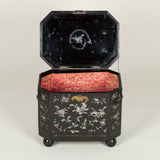 A late 18th/early 19th century Chinese export lac-burgaute tea box on new ball feet.
