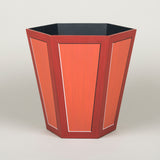 A hexagonal waste paper bin with hand painted faux panel decoration. Paint chart colour No. 13.