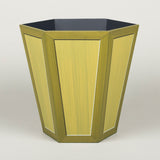 A hexagonal waste paper bin with hand painted faux panel decoration. Paint chart colour No. 15.