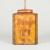 A pair of 19th C. painted rectangular tea canisters, converted to lamps.