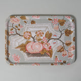 A large Sibyl Colefax and John Fowler birch veneer tray with a classic print design.