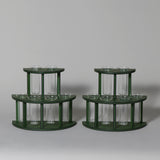 The 90th anniversary two-tier flower holder. A faithful reproduction of John Fowler’s emerald green original bequeathed to the V&A museum.
