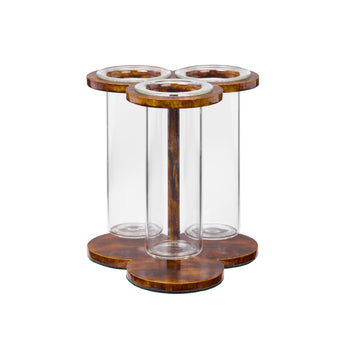 A COMPTON TREFOIL FLOWER HOLDER - TORTOISESHELL LIGHT BROWN