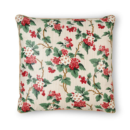 A SQUARE CUSHION MADE UP IN EBURY PINK CHINTZ