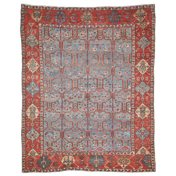 A MID 19TH CENTURY BAKSHAISH CARPET FROM NORTH-WEST PERSIA, THE BOLD GRAPHIC DESIGN ON A RARE SKY BLUE GROUND. CIRCA 1850.