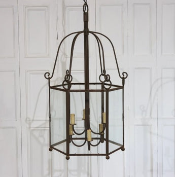 A VERY LARGE MID-20TH CENTURY HEXAGONAL SPANISH LANTERN.