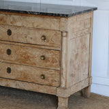 AN EARLY 19TH CENTURY FRENCH EMPIRE BLEACHED ASH COMMODE, WITH ORIGINAL MARBLE TOP.